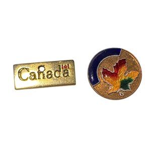 Canada Collectible Enamel Lapel Pins Name and Maple Leaf Set Of 2